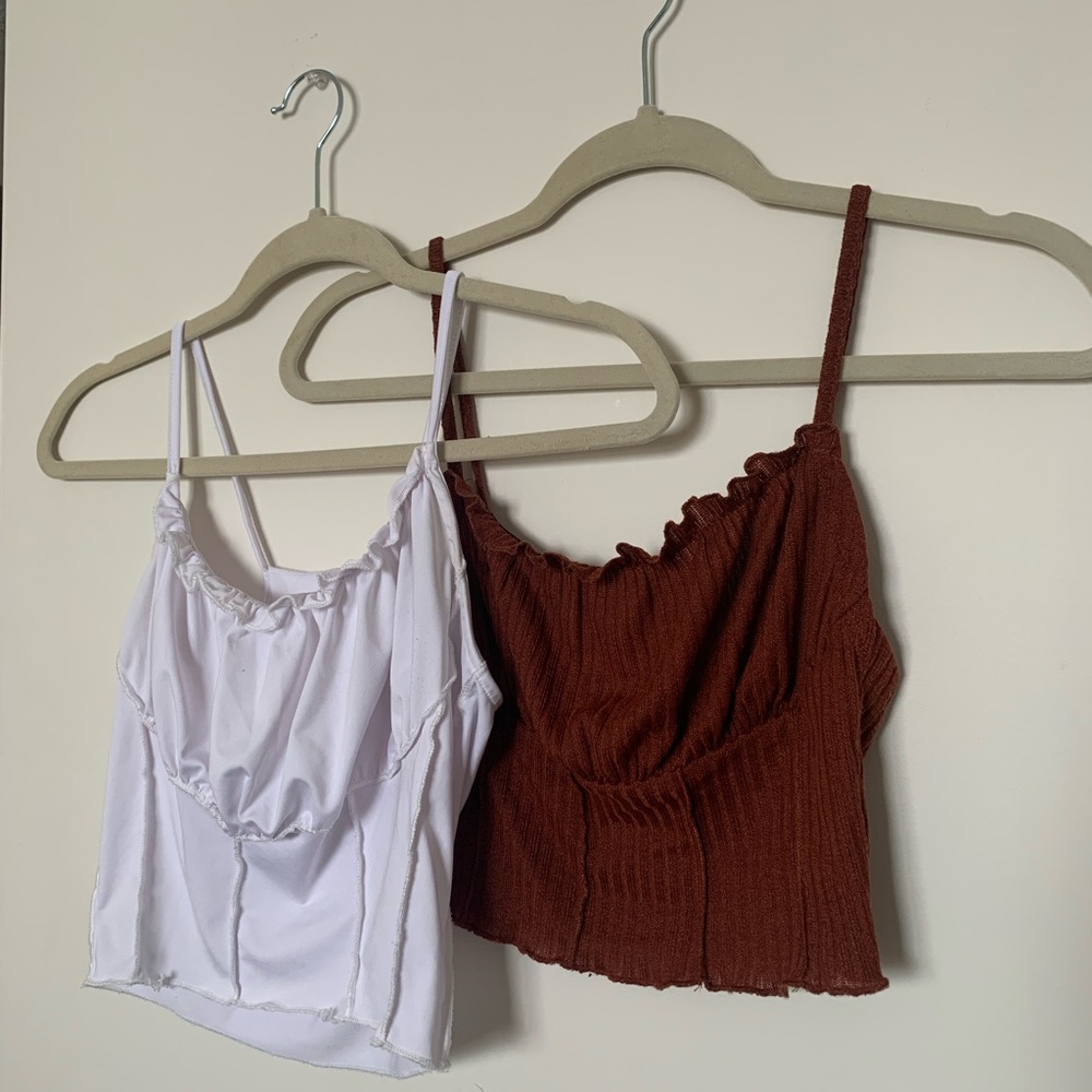 TWO FOR ONE BUNDLE - Two Ruched Lettuce-Edge Cami Tops